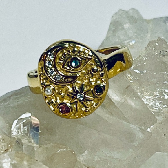 2/$20 ✨ 18k Gold Gemstone Celestial Ring Sz 7 & 8 Moon Star Anthropologie Style - Picture 9 of 13
